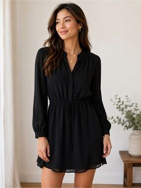 Aritzia Babaton 100% Silk Black Tie-Waist Mini Dress | Size Small